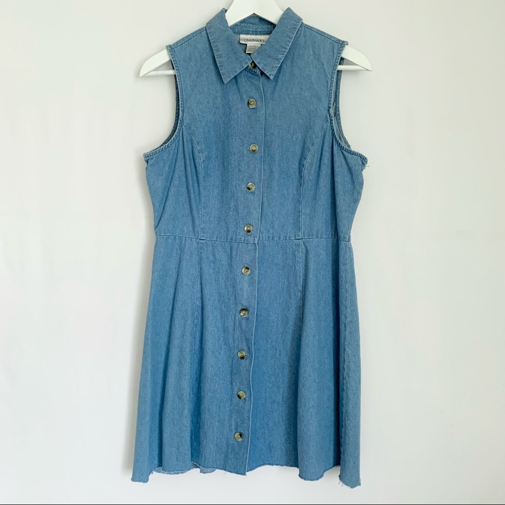 Vintage Collared Button-Down Denim Dress